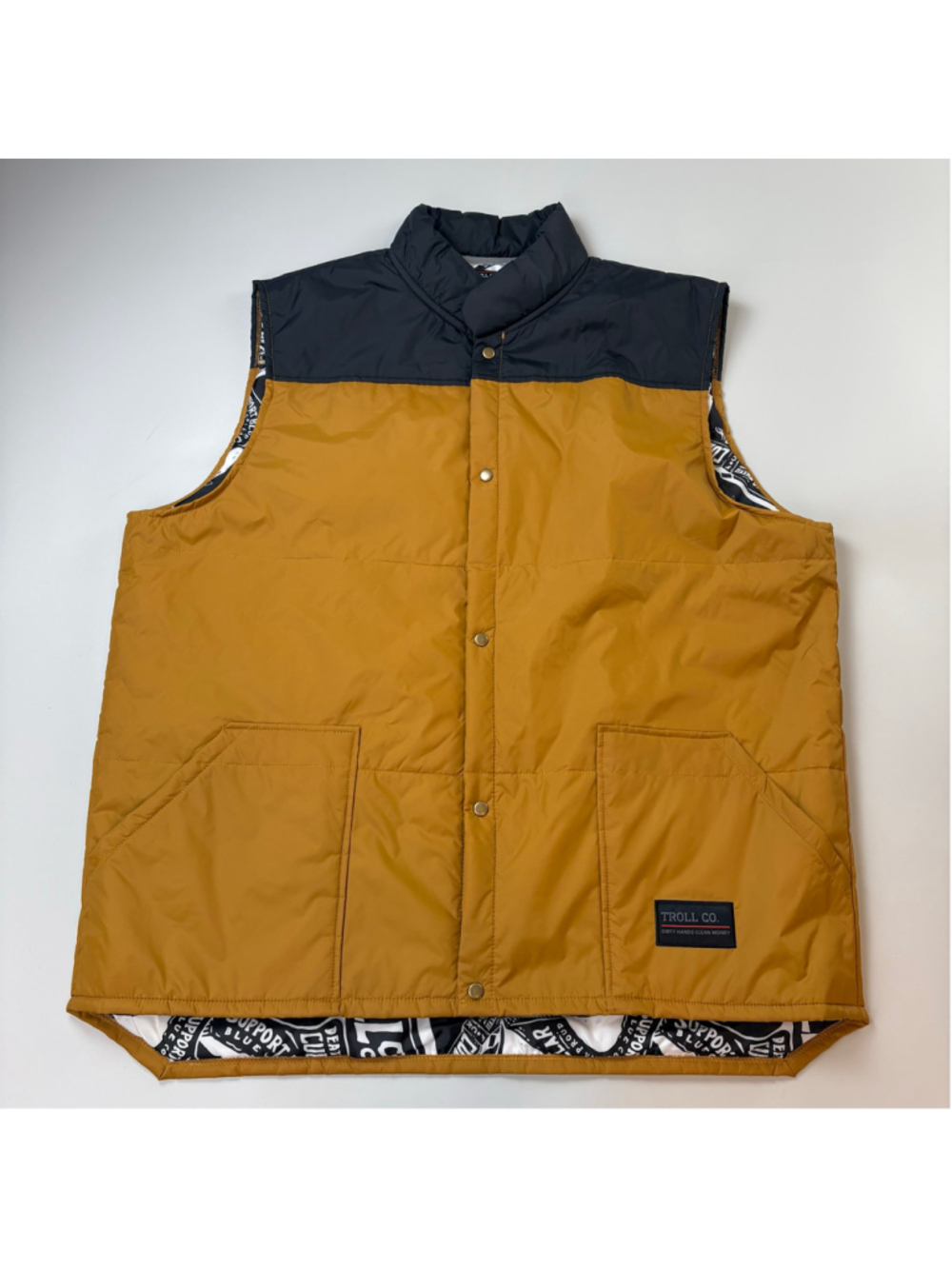 Troll Co. Vest XXL Brown Black Utility Streetwear Gorpcore Blue Collar Heritage